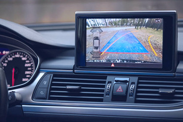 Interior Of Premium Car With Rearview Camera Dynamic Trajectory Turning  Lines And Parking Assistant Steering Wheel Turned Right Driver Assistance  Parking System Stock Photo - Download Image Now - iStock